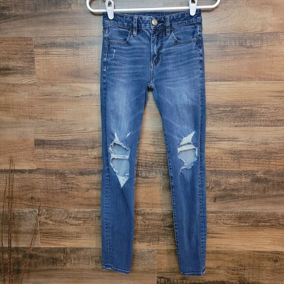 American Eagle Jeans 00 R Hi Rise Jegging 360 Next Level Stretch Medium Dark - Picture 1 of 11